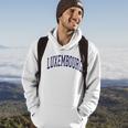 Luxembourg Varsity Style Navy Blue Text Hoodie Lifestyle