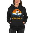 Jesus Saves Retro Baseball Pitcher Women Hoodie