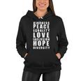 Kindness Peace Equality Love Inclusion Hope Diversity Human Rights V2 Women Hoodie