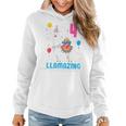 Kids 4Th Birthday I Am 4 Years Old And Llamazing Llama Girl Ns Women Hoodie Graphic Print Hooded Sweatshirt