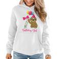 Kids 7 Year Old Cool Cute Sloth Balloons 7Th Birthday Girls Party Women Hoodie Graphic Print Hooded Sweatshirt