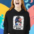 All American Mama Proud Mom Messy Bun Patriotic 4Th Of July Women Hoodie Gifts for Her