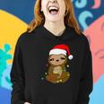 Cute Christmas Sloth Xmas Sloth With Santa Hat Women Hoodie Graphic Print Hooded Sweatshirt Gifts for Her
