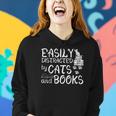 Easily Distracted By Cats And Books Funny Book Lover Women Hoodie Gifts for Her