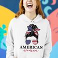 All American Girl Messy Bun Flag 4Th Of July Sunglasses Women Hoodie Gifts for Her
