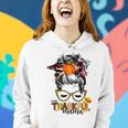 Funny One Thankful Mama Messy Bun Fall Autumn Thanksgiving Women Hoodie Graphic Print Hooded Sweatshirt Gifts for Her