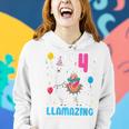Kids 4Th Birthday I Am 4 Years Old And Llamazing Llama Girl Ns Women Hoodie Graphic Print Hooded Sweatshirt Gifts for Her