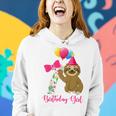 Kids 7 Year Old Cool Cute Sloth Balloons 7Th Birthday Girls Party Women Hoodie Graphic Print Hooded Sweatshirt Gifts for Her