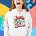 Retro Christmas Holly Jolly Babe Smiley Face Vintage Christmas Women Hoodie Graphic Print Hooded Sweatshirt Gifts for Her