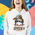 Spooky Mama Halloween Costume Skull Mom Leopard Messy Bun Women Hoodie Gifts for Her