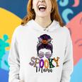 Spooky Mama Messy Bun Skull Mom Monster Bleached Halloween Women Hoodie Gifts for Her