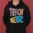 Teacher Colorful Distressed Leopard Lightning Bolt Trendy Women Hoodie Graphic Print Hooded Sweatshirt