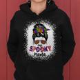 Womens One Spooky Mama Witchy Mama Halloween Messy Bun Mom Bleached Women Hoodie
