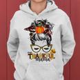Funny One Thankful Mama Messy Bun Fall Autumn Thanksgiving Women Hoodie Graphic Print Hooded Sweatshirt