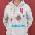 Kids 4Th Birthday I Am 4 Years Old And Llamazing Llama Girl Ns Women Hoodie Graphic Print Hooded Sweatshirt