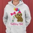 Kids 7 Year Old Cool Cute Sloth Balloons 7Th Birthday Girls Party Women Hoodie Graphic Print Hooded Sweatshirt