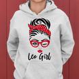 Leo Girl Messy Bun Leopard Bandana July Zodiac Sign Birthday Women Hoodie