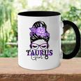 Taurus Girl Birthday Messy Bun Hair Purple Floral Accent Mug