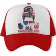 All American Girl Messy Bun American Flag 4Th Of July V2 Trucker Cap