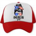 American Girl Messy Hair Bun Usa Flag Patriotic 4Th Of July Trucker Cap