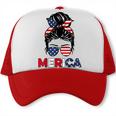 Merica Mom Girl American Flag Messy Bun Hair 4Th Of July Usa V2 Trucker Cap