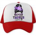 Taurus Girl Birthday Messy Bun Hair Purple Floral Trucker Cap