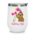 Kids 7 Year Old Cool Cute Sloth Balloons 7Th Birthday Girls Party Wine Tumbler