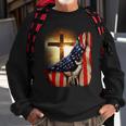 American Christian Cross Patriotic Flag Sweatshirt Gifts for Old Men