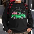 Lucky Flamingo Riding Green Truck Shamrock St Patricks Day Graphic Design Printed Casual Daily Basic Sweatshirt Gifts for Old Men