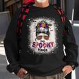 One Spooky Mama Mommy Halloween Mom Life Messy Bun Bleached Sweatshirt Gifts for Old Men