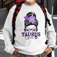 Taurus Girl Birthday Messy Bun Hair Purple Floral Sweatshirt Gifts for Old Men