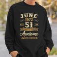 51 Years Awesome Vintage June 1972 51St Birthday Sweatshirt Gifts for Him