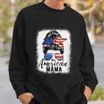 All American Mama Proud Mom Messy Bun Patriotic 4Th Of July Sweatshirt Gifts for Him