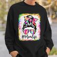 Mom Life Messy Bun Tie Dye Glasses Mama Mothers Day Bleached Sweatshirt Gifts for Him