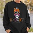Spooky Mama Skull Halloween Womens Messy Bun Witch Sweatshirt Gifts for Him