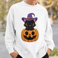 Halloween Cute Black Cat Witch Hat Pumpkin For Kids Girls Sweatshirt Gifts for Him