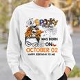 Spooky Mama Born On October 2Nd Birthday Bun Hair Halloween Sweatshirt Gifts for Him