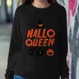 Hallo Queen Witch Hat Pumpkin Cat Halloween Quote Sweatshirt Gifts for Her