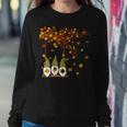 Womens Halloween Three Gnomes Hat Leopard Pumpkin Fall Leaves Sweatshirt Gifts for Her