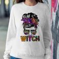 100 That Witch Halloween Costume Messy Bun Skull Witch Girl Sweatshirt Gifts for Her