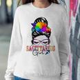 Sagittarius Girl Birthday Messy Bun Hair Colorful Floral Sweatshirt Gifts for Her