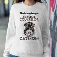 School Counselor And Cat Moms Messy Bun Hair Sweatshirt Gifts for Her