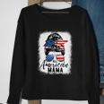 All American Mama Proud Mom Messy Bun Patriotic 4Th Of July Sweatshirt Gifts for Old Women