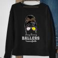 Busy Raising Ballers Mom Of Both Baseball Softball Messy Bun Sticker Features De Sweatshirt Gifts for Old Women