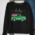 Lucky Flamingo Riding Green Truck Shamrock St Patricks Day Graphic Design Printed Casual Daily Basic Sweatshirt Gifts for Old Women