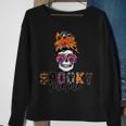 Spooky Mama Skull Halloween Womens Messy Bun Witch Sweatshirt Gifts for Old Women