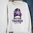 Taurus Girl Birthday Messy Bun Hair Purple Floral Sweatshirt Gifts for Old Women