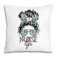 Nurse Life Leopard Messy Bun Hair Healthcare Flower Glasses  Pillow
