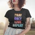 Pray Obey Love Repeat Christian Bible Quote Women T-shirt Gifts for Her