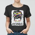 Bleached Free Mom Hugs Messy Bun Lgbt Pride Rainbow Gift Women T-shirt